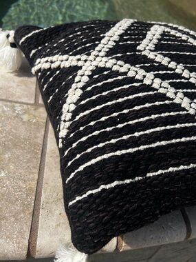 Black and Cream Bohemian Accent Pillow
